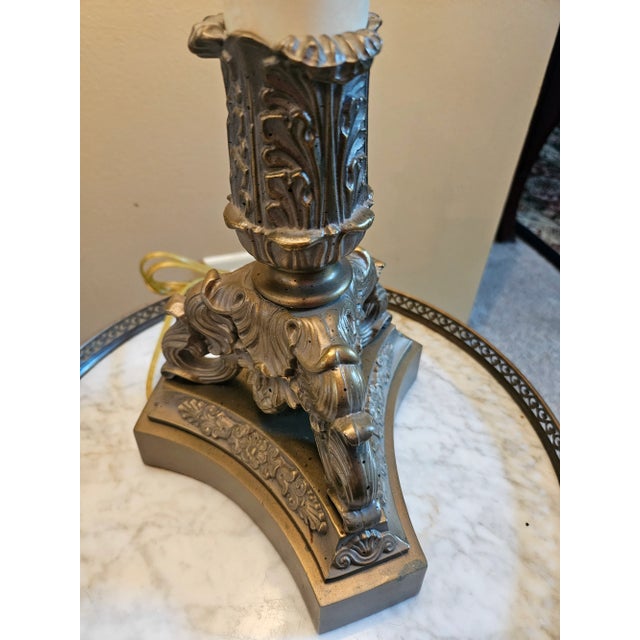Metal Ethan Allen Bronze Candlestick Buffet Table Lamp For Sale - Image 7 of 8