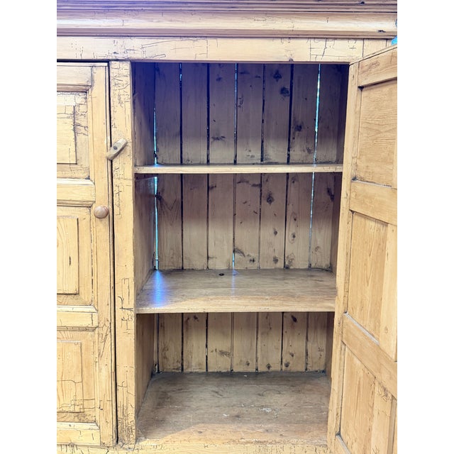 19th Century Antique 19th Century Irish Scrub Pine Two-Door Clothing Armoire With Three Drawers For Sale - Image 5 of 11