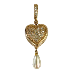 Roman Vintage Gold Tone Heart Pendant Rhinestone Crystals/ Pearl