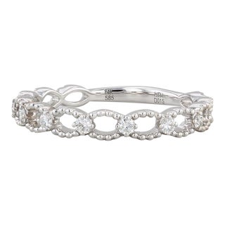 New 0.15ctw Diamond Ring 14k White Gold Size 6.5 Band Wedding Stackable For Sale