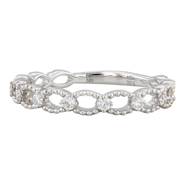 New 0.15ctw Diamond Ring 14k White Gold Size 6.5 Band Wedding Stackable For Sale