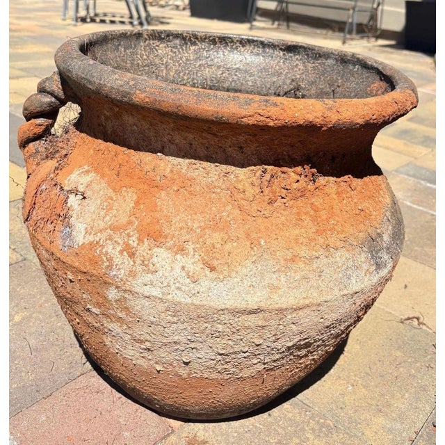 Vintage Mediterranean Terracotta Garden Planter With Applied Handles & Aged Patina For Sale - Image 4 of 12