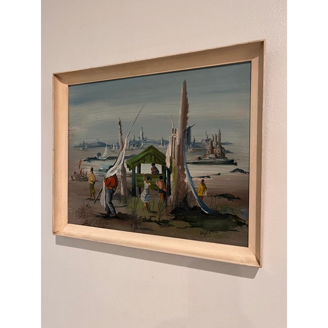 Mid-Century Modern Coastal Harbor Painting, Signed Hazel Ware, New York Gallery For Sale - Image 4 of 7
