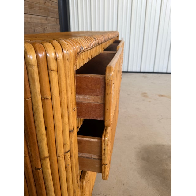 Tan Vintage Restored Waterfall Split Rattan 9-Drawer Dresser For Sale - Image 8 of 12