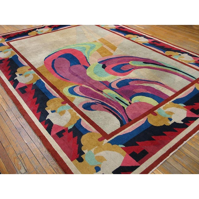 Art Deco 1920s Ivory Abstract Floral Antique Chinese Art Deco Rug 9' X 11'6" Handknotted Wool Carpet For Sale - Image 3 of 10