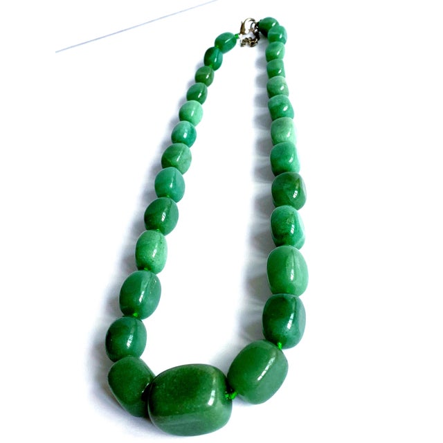 Metal Large Green Aventurine Statement Necklace | Knotted Silk Cord | 304 Stainless Steel Clasp | Bold Green Gemstone Beaded Necklace For Sale - Image 7 of 10