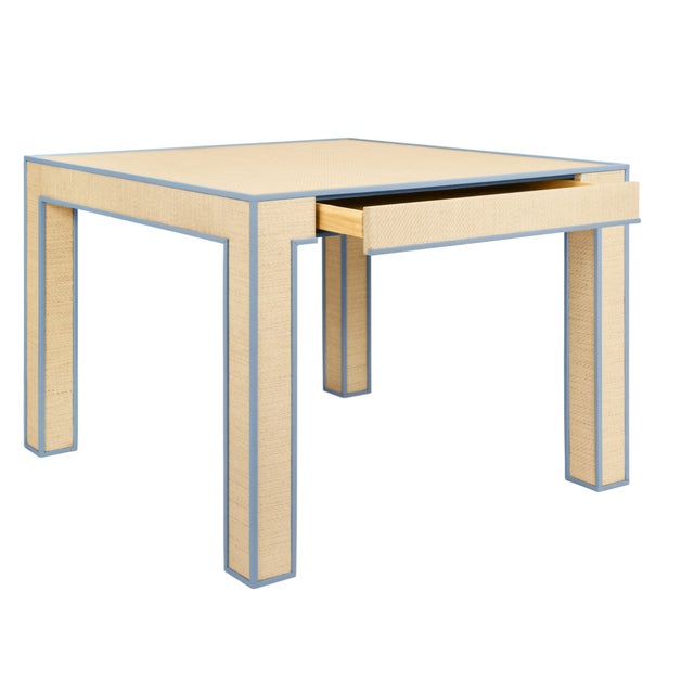 Brand new item. Not vintage. The Collins light blue square two drawer game table is where refined leisure meets versatile...