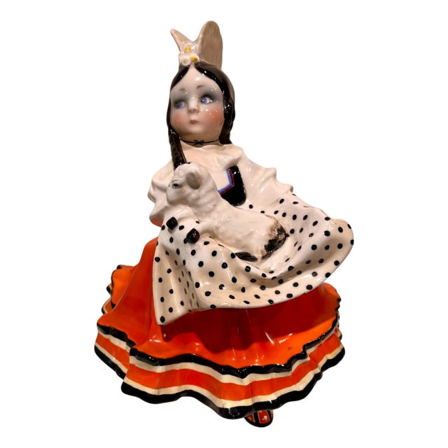 Ceramic Figure of a Shepherdess with a Lamb from Essevi For Sale