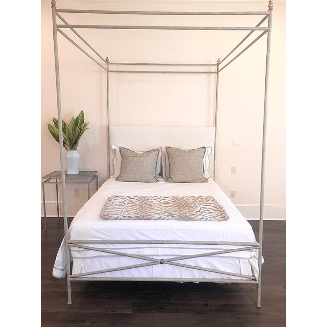 Traditional Orleans Upholstered Canopy Queen Size Bed For Sale - Image 3 of 7