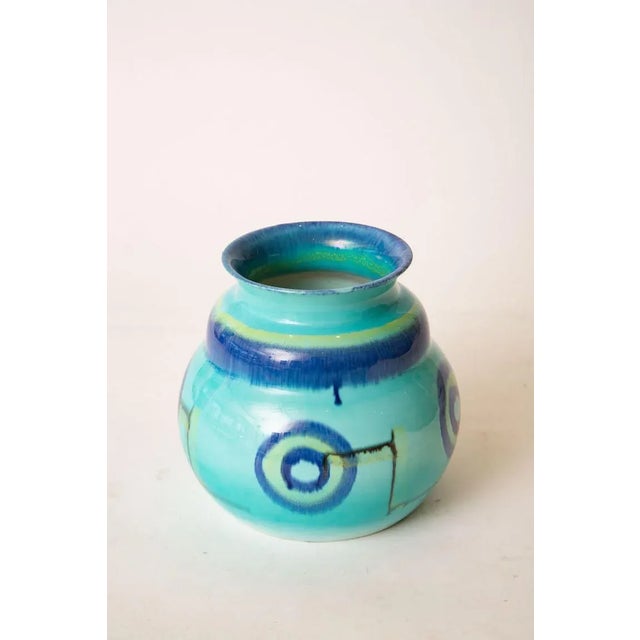 Art Deco Signed Rare Grete Marks Bauhaus Ceramic Bowl, Vessel or Vase Turquoise, Blue, Yellow For Sale - Image 10 of 10