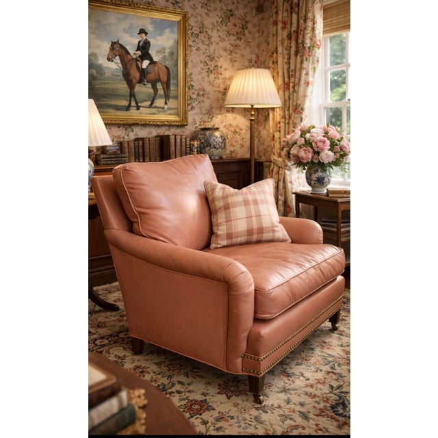 Wood Vintage Salmon Pink Hancock & Moore Leather Lounge Chair For Sale - Image 7 of 10