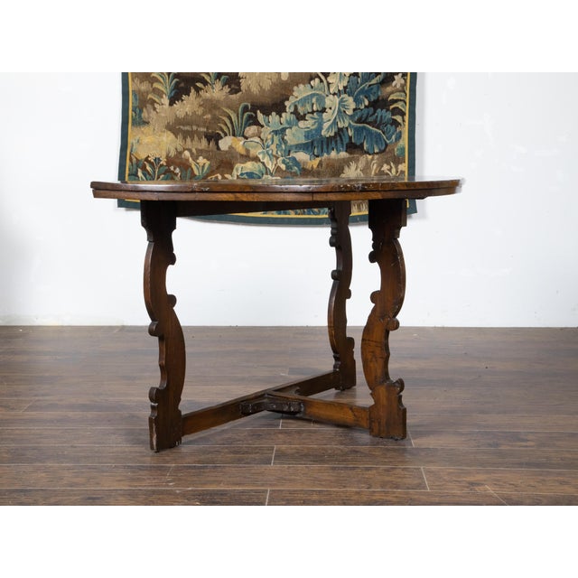 Large Italian Baroque Style 18th Century Walnut Demilune Table with Carved Legs For Sale In Atlanta - Image 6 of 12