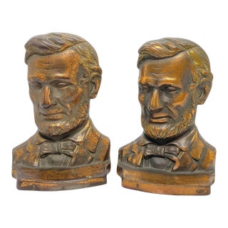 1940’s Abraham Lincoln Bronze Plated Cast Iron Bookends - a Pair For Sale