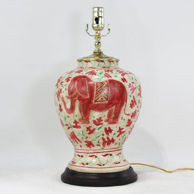 This pair of vintage Brunschwig & Fils Cadiz table lamps is designed in the style of a hand-painted ceramic vase with a...