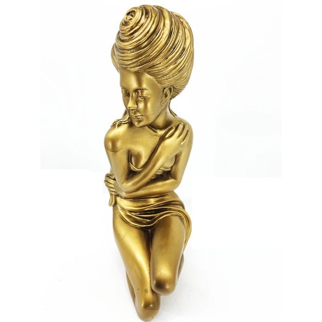 1960s Gold Nude Woman Covering Up Statue by Silvestri Bros. Of Pittsburgh Pa For Sale - Image 4 of 11