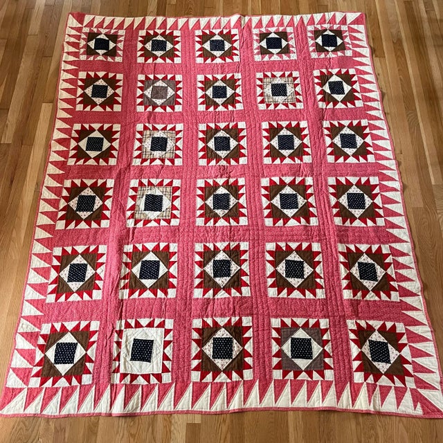 Antique Hand Stitched Quilt For Sale - Image 4 of 11