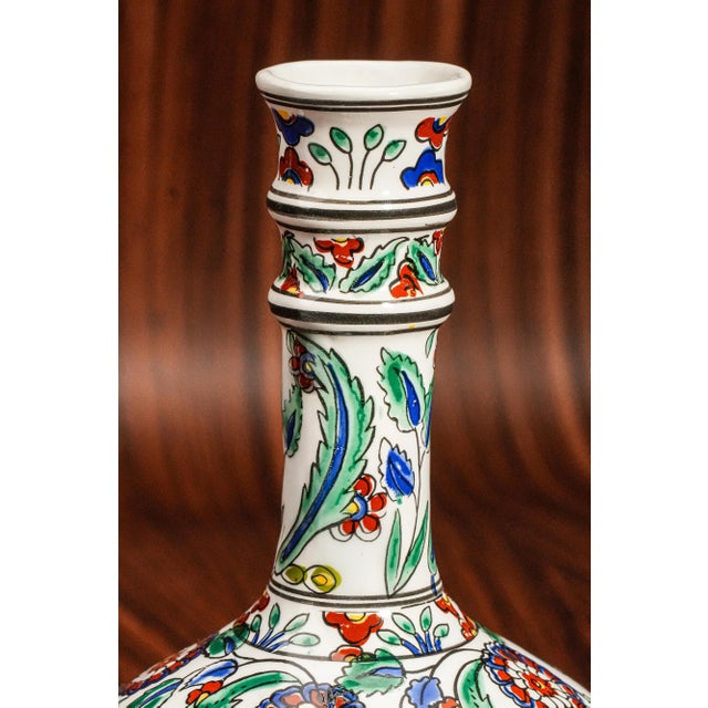 Vintage Mediterranean Hand Painted Colorful Rhodish Floral Pattern Ceramic Vase For Sale - Image 4 of 11