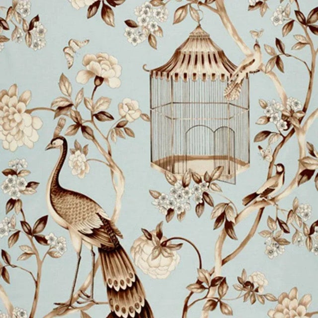 Sample- Schumacher Oiseaux Et Fleurs Fabric in Mineral For Sale