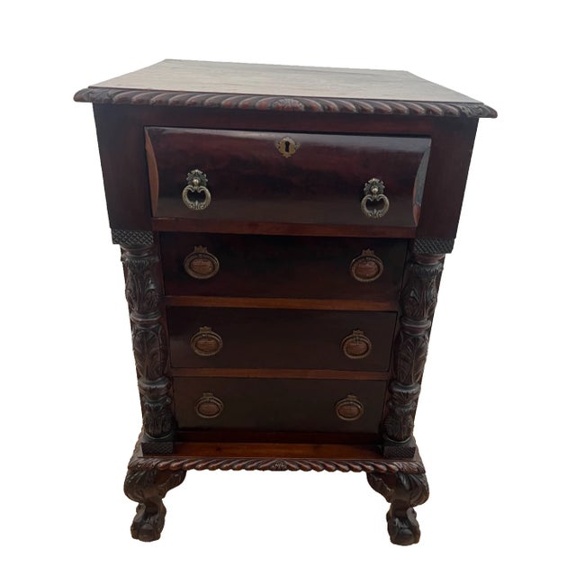 Victorian Antique English Victorian Large Nightstand Chest of Drawers Carved Mahogany For Sale - Image 3 of 11