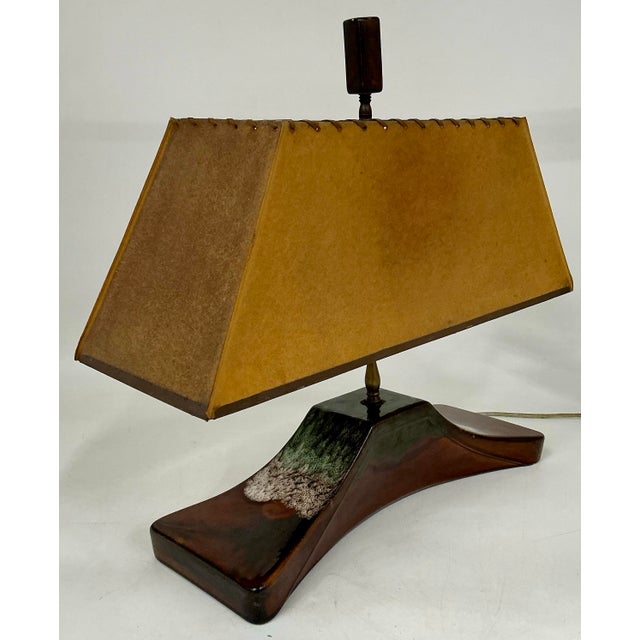 Midsentury Seramic Lamp With Original Parchment Shade For Sale - Image 4 of 12
