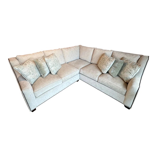 King Hickory Two-Piece Drake Corner Sectional "Crave Irish Cream" Color With Six Matching Decorative Pillows, 2021 For Sale