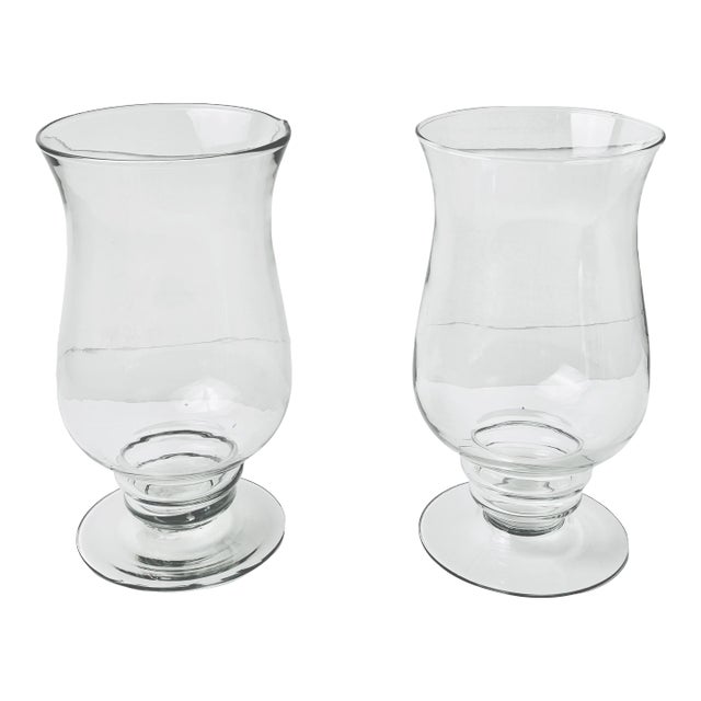 Vintage Glass Hurricane Vases, a Pair For Sale