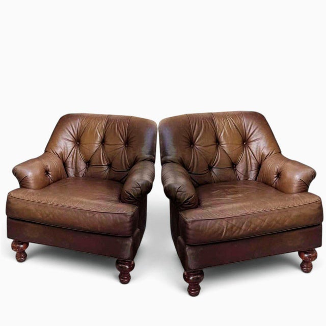American Leather Some Chairs Fill a Space, This Pair of Vintage Classic Leather Chairs Command It. For Sale - Image 4 of 10