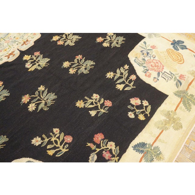 18th Century 1750s Black Floral Medallion Antique Bessarabian Flat-Weave Rug 7'3" X 11'4" Wool Carpet For Sale - Image 5 of 6