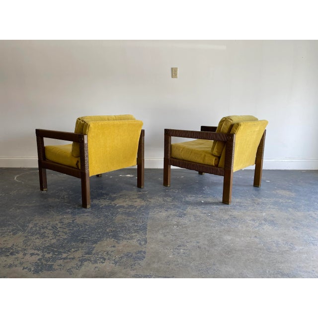 1960s Modernist Club Chairs in Rush and Brass - Set of 2 For Sale - Image 5 of 12