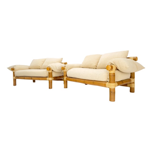 Pair of c1970s Vintage Massive Thick Bamboo Bases Loveseats MINT For Sale