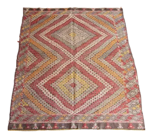 1970s Orange Tones Floor Kilim