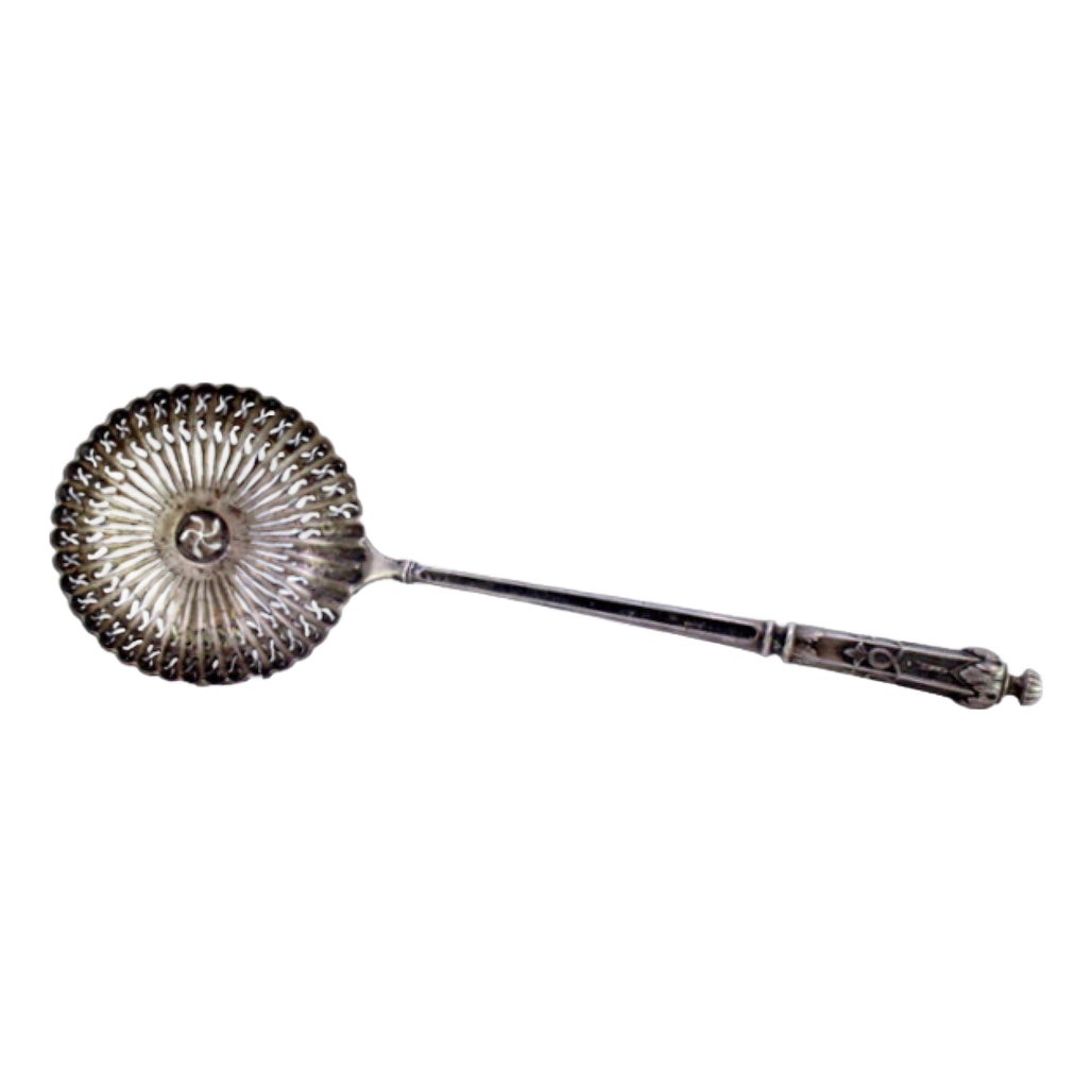Shell-Shaped Silver Sprinkling Spoon with Handle Reliefs | Chairish