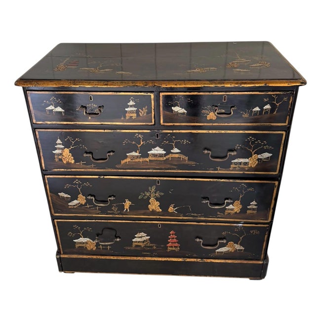 Chinoiserie George III Style Chinoiserie Decorated Chest of Drawers For Sale - Image 3 of 3