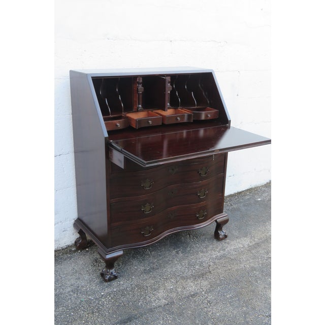 Prays Furniture 1940s Ball and Claw Feet Serpentine Mahogany Secretary Desk 6254 For Sale - Image 13 of 18