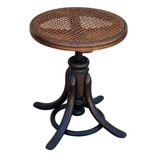 Late 19th Century Victorian Vienna Bent Oak & Cane Low Piano Stool Attributed to Thonet No. 01 For Sale