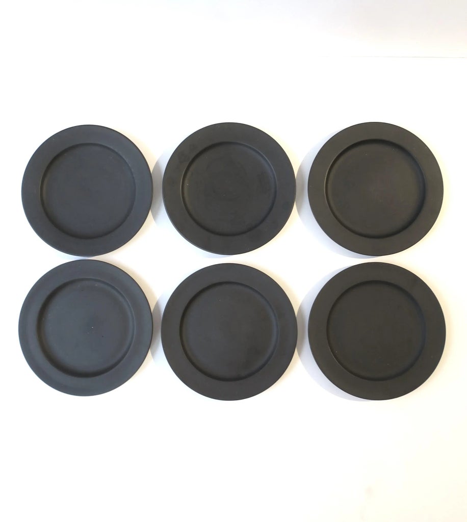 Wedgwood Black Basalt Plates, Set of 6 | Chairish