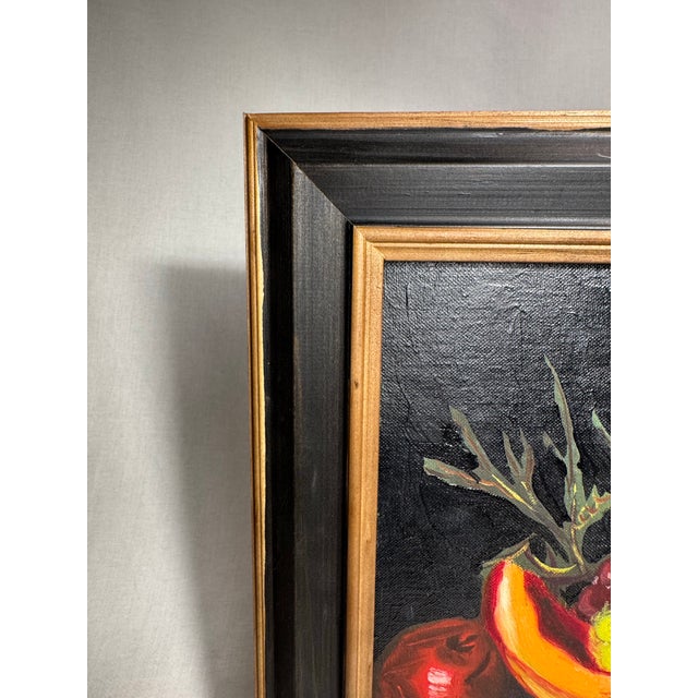 Black Mid Century Realism Still Life Framed Original Oil Painting For Sale - Image 8 of 12