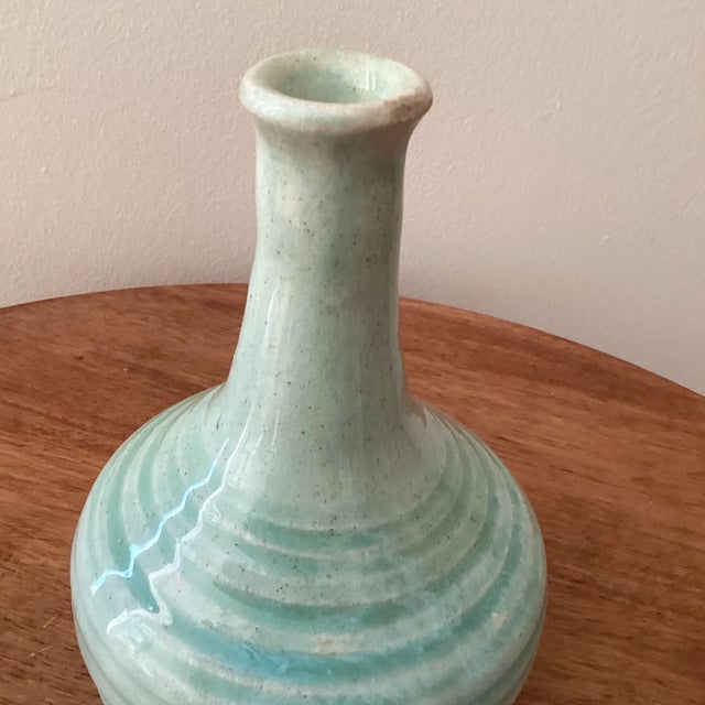 Late 20th Century Antique Light Blue Glazed Ceramic Spirals Pattern Vase For Sale - Image 5 of 13