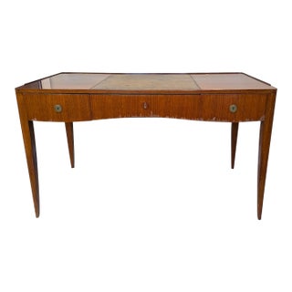 1930s French Art Deco Walnut Writing Desk With Leather Top Insert For Sale