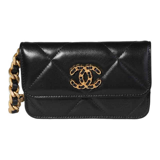 Black Quilted Lambskin Chanel 19 Mini Coin Purse With Chain For Sale