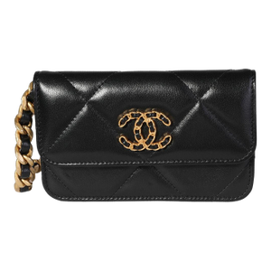 Black Quilted Lambskin Chanel 19 Mini Coin Purse With Chain