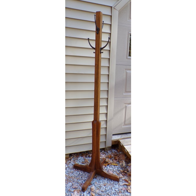 Antique Mission / Arts & Crafts Solid Oak Hat Coat Rack Hall Tree For Sale - Image 4 of 10