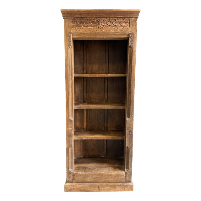 1980s Hand Carved Solid Wood Bookshelf For Sale