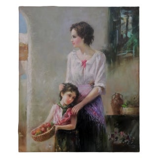 Mid-20th Century Signed S. Hills - Mother and Child at the Courtyard, Oil on Canvas For Sale