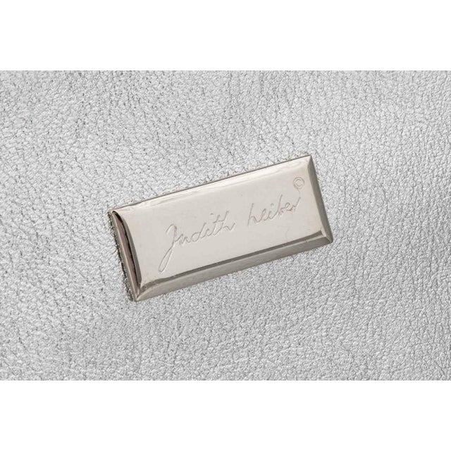 Judith Leiber Silver-Tone Metallic Leather Clutch For Sale - Image 9 of 10
