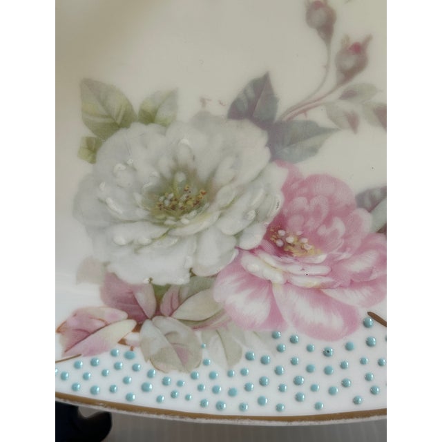 Antique Sign Pt Bavaria Germany Tirschenreuth Floral Hand Painted Serving Dish With Handle For Sale - Image 4 of 14