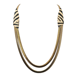Vintage 1980s Signed Givenchy Black & White Enamel Zebra Stripe Sautoir Necklace
