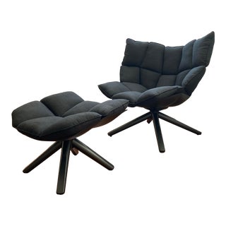 B&b Italia Husk Swivel Armchair and Ottoman For Sale