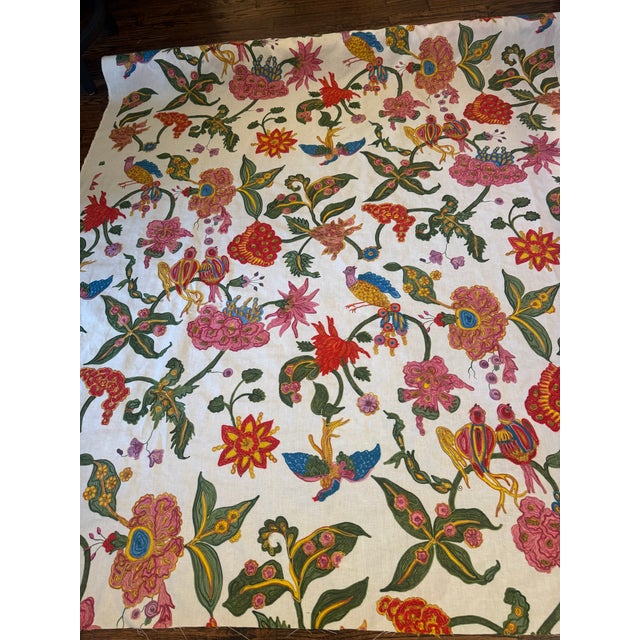 Textile Clarence House Gujarat Crewel Embroidered Floral Bird Fabric For Sale - Image 7 of 9
