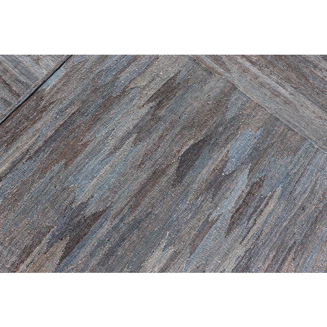 Modern Blue and Grey Kilim Rug by Keivan Woven Arts, Hand-Woven Wool, 9' X 11'7" For Sale - Image 11 of 12